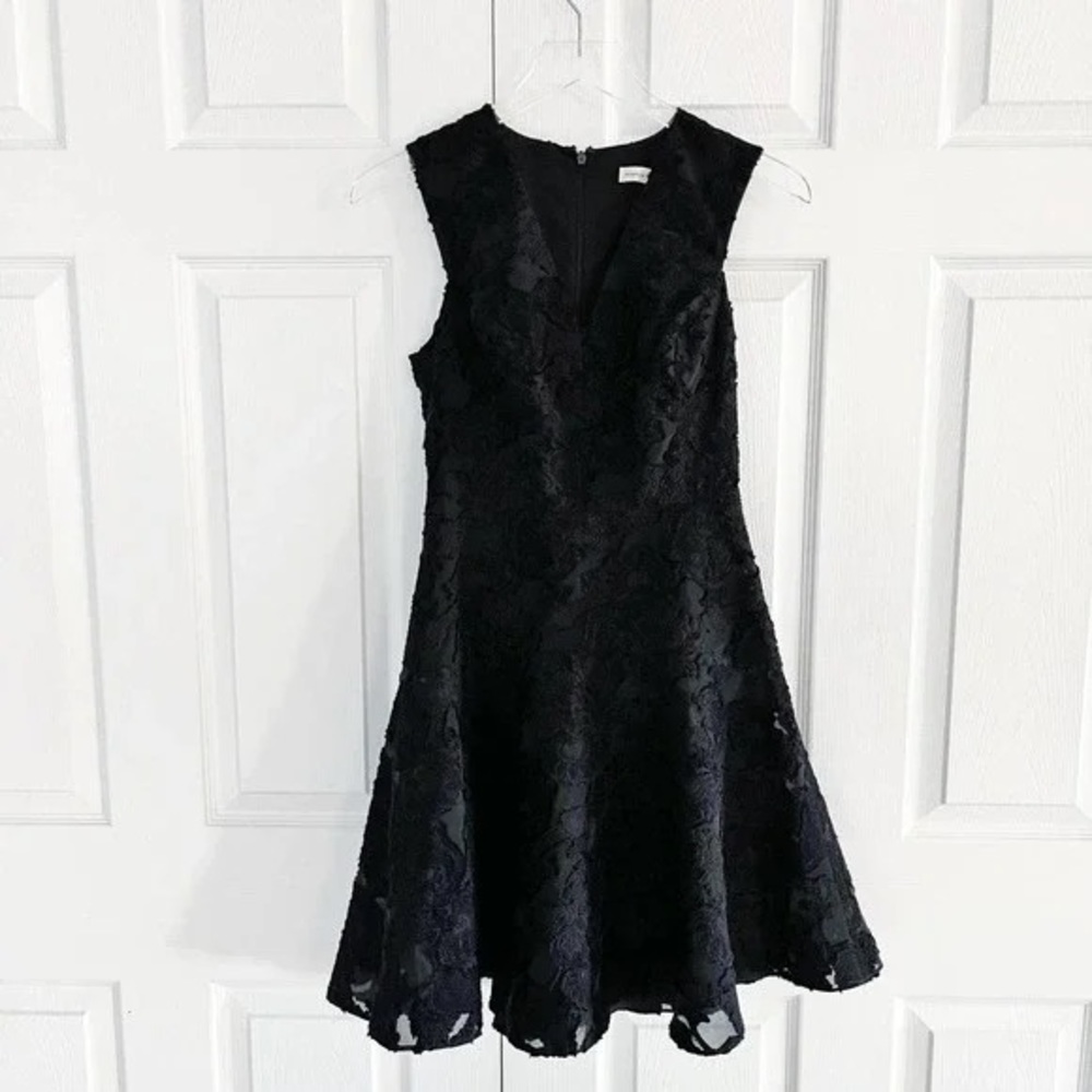 Rebecca Taylor Black Floral Lace Fit-and-Flare Dress